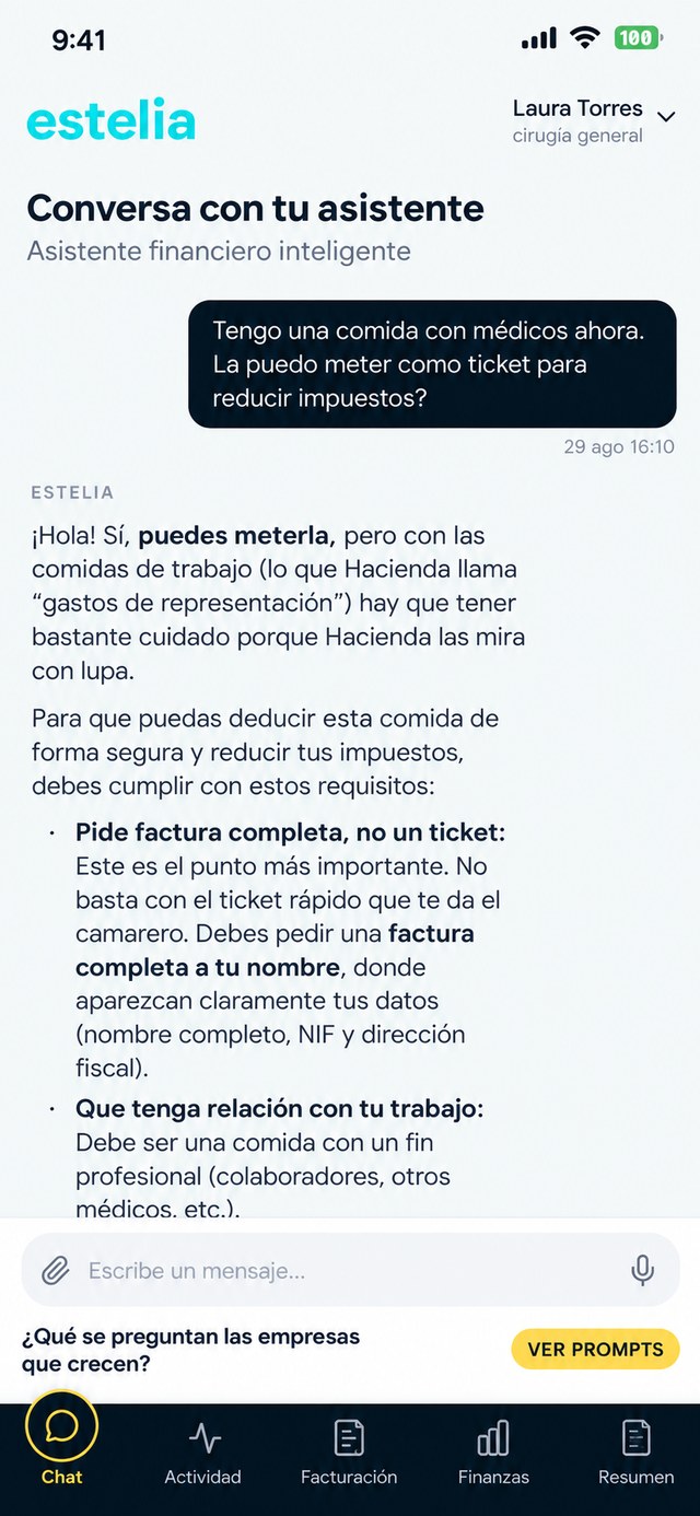 Asistente conversacional de la app estelia